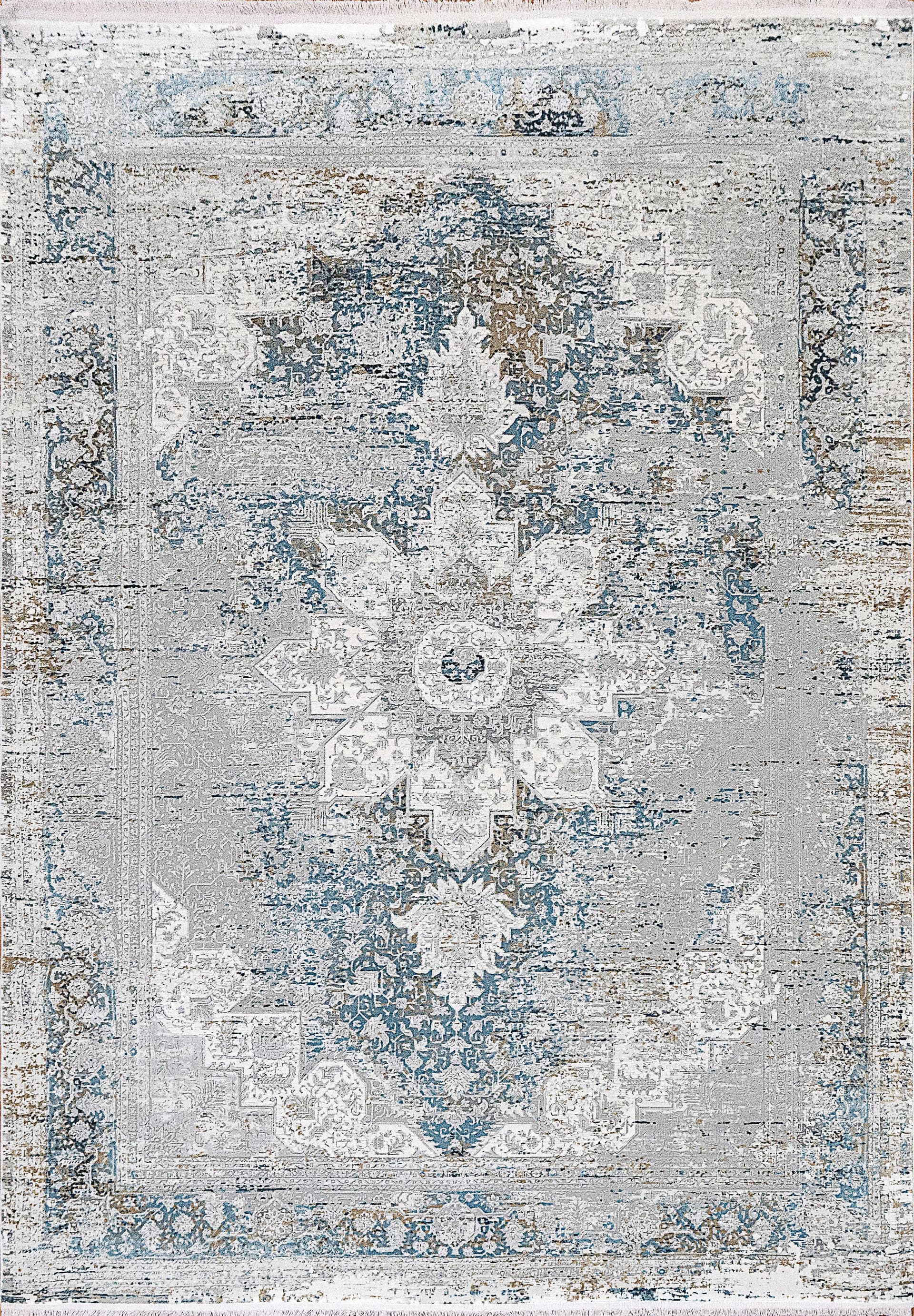 Ruby Grey/Blue viscose & shrink acrylic area rug