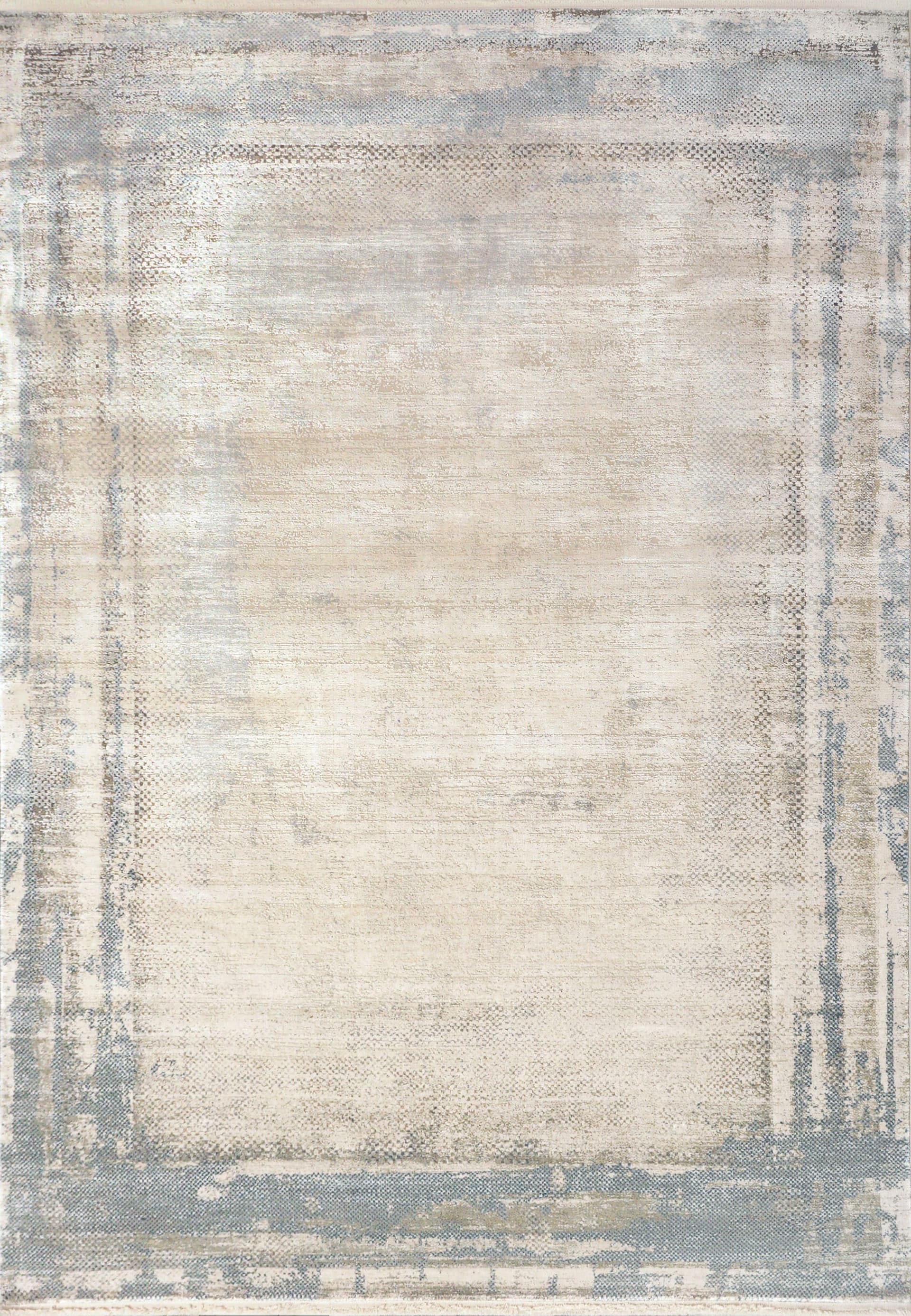 Ruby Ivory/Blue viscose & shrink acrylic area rug